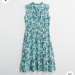 LOFT Plus Shimmer Floral Ruffle Sleeve Flare Dress